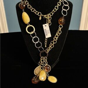 Chicos Elegant Gold and Brown Multi-Stone Necklace 20”